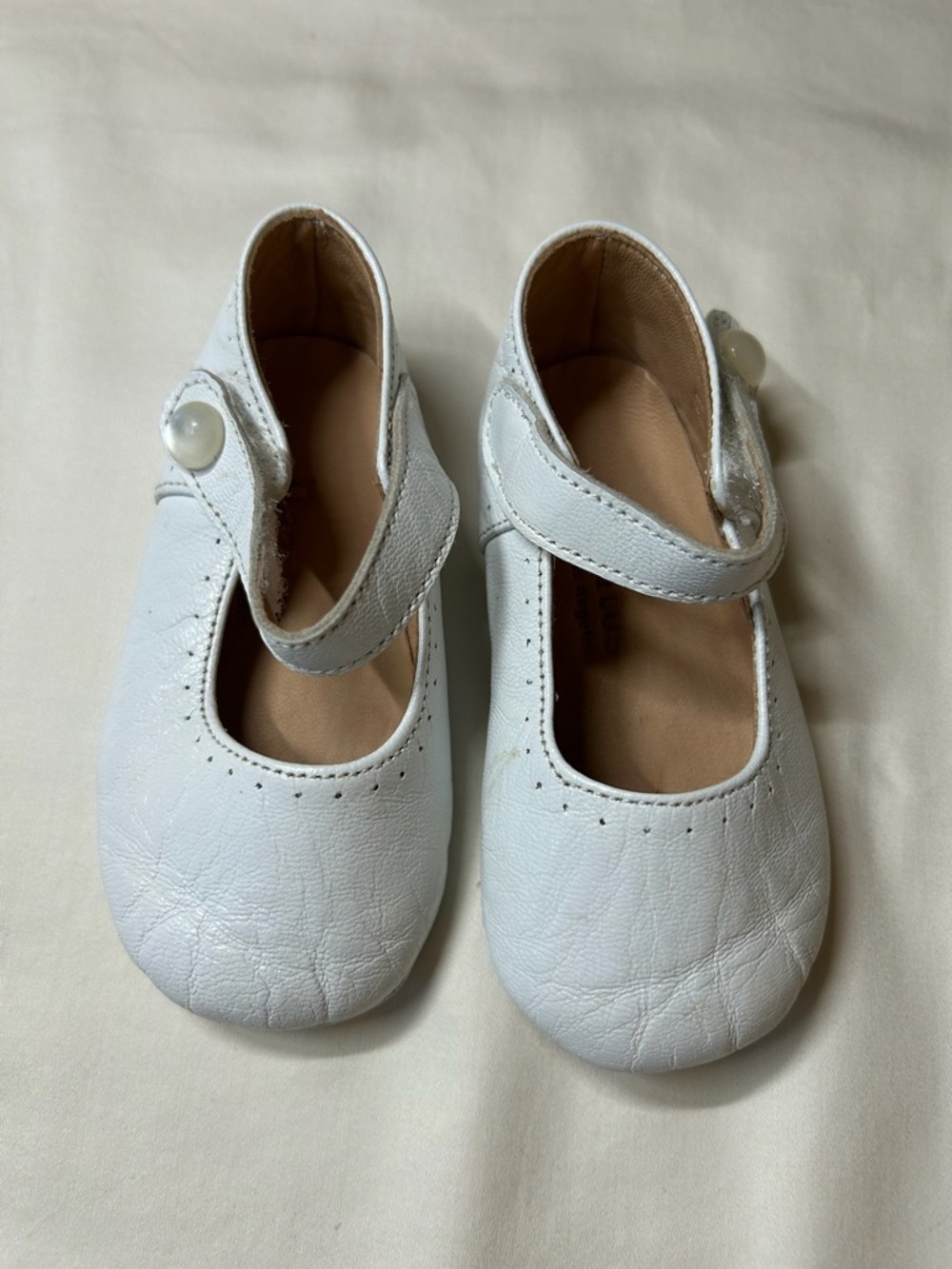 White Mary Jane Kids Shoes with Pearl Button
